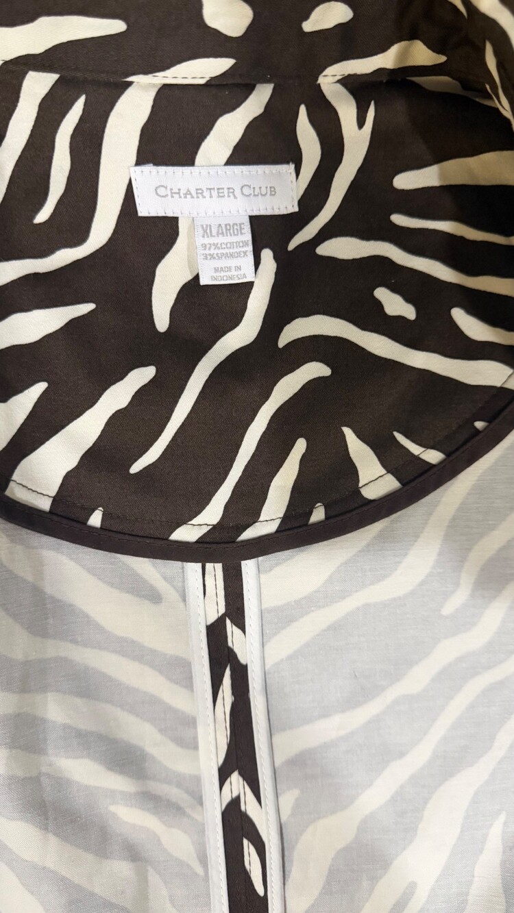 Charter Club XLarge Brown White Cotton Spandex Zebra Print Jacket